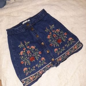Denim embroidered skirt